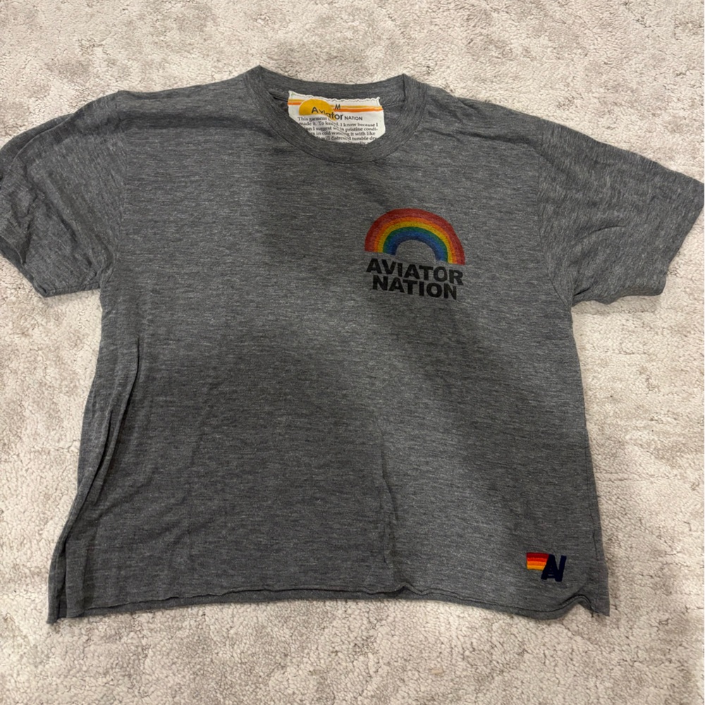Aviator Nation Gray T-Shirt with Rainbow Logo